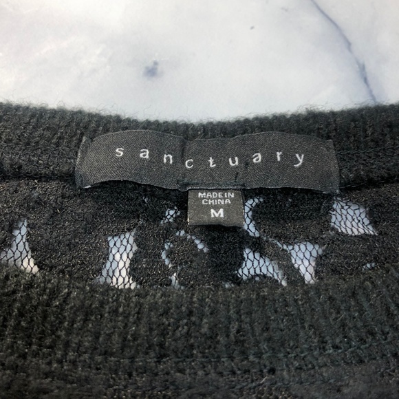 Sanctuary Black Lace Yoke Pullover Sweater - Picture 7 of 8